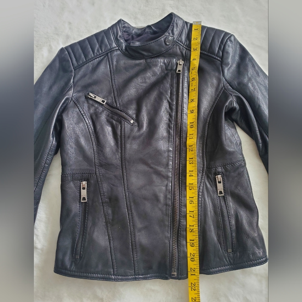 Bershka casull wear Sheep Leather Black Moto Jacket Womens Sz S - Picture 11 of 16